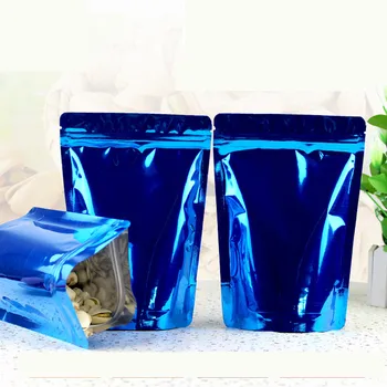  100 шт./лот 14 * 20 + 4 см синий Застежка-молния Алюминиевая фольга Многоразовый клапан Пакет Пакеты Бакалея Кофе Порошок Орехи Упаковка Пакеты