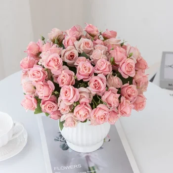  15 голов искусственный цветок шелк роза свадебный букет свадебный стол ваза для вечеринки в помещении аксессуары для украшения дома венок