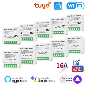  16A Tuya WiFi Smart Switch 2-стороннее управление с переключателем Energy Monitor Mini Smart Breaker Smart Life Control Alexa через Google Home