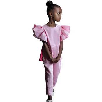  2-10 лет Детская летняя одежда для девочек Комбинезоны Розовый комбинезон с оборками и рукавами Одежда Принцесса Свадебная вечеринка Игровые костюмы