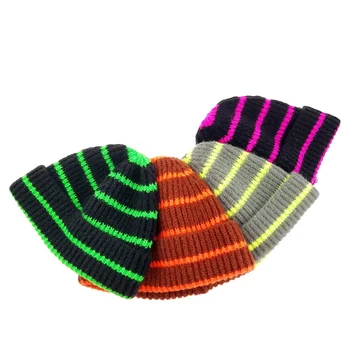  2021 Осенне-зимняя детская шапка Слиповер Шерстяная шапочка Полосатая вязаная шапка для мальчиков и девочек Теплая шапка Шляпа для внешней торговли