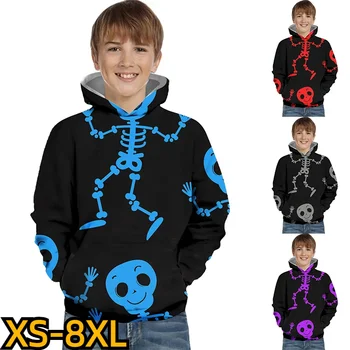  2023 Карманные топы Свитер для мальчиков Зимний детский пуловер с капюшоном с круглым вырезом Осенний Hallowmas с длинным рукавом XS-8XL