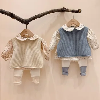  2023 Корейская весна Осень Мальчики Жилет Трикотажный свитер Простой внешний жилет для младенцев и мальчиков Леггинсы для мальчиков
