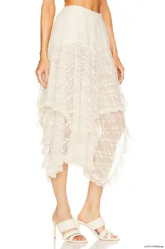  2023 Новая женская элегантная белая кружевная юбка с градиентным градиентом, слои с высокой талией, юбки с оборками и подолом для женщин вечерние наряды