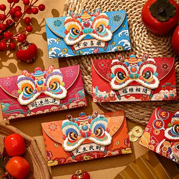  4 штуки Радостный красный 2024 Китайский Новый год Красный конверт Дракон Китайский Лунный Новый год Счастливый денежный мешок Красный конверт