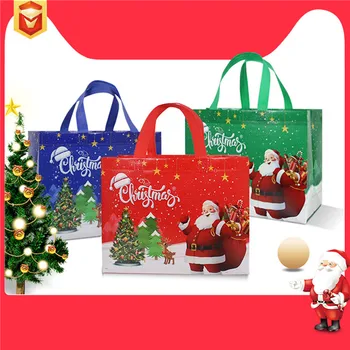  5 шт. Рождественская сумочка Нетканые подарки Сумка для хранения Сумка Мультяшный Санта-Клаус Снеговик Принт Складная сумка Принадлежности для вечеринок