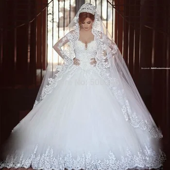  A-Line Роскошные свадебные платья принцессы 2023 С длинным рукавом Кружева Очаровательное платье невесты для женщин