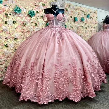  ANGELSBRIDEP Розовое бальное платье Quinceanera Платья 3D Цветок Бабочка Аппликации Кристаллы Бусины Сладкий 16 Платье Vestidos De 15 Anos