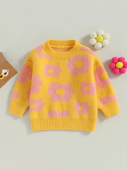  Baby Girl Трикотажный пуловер с цветочным принтом - Уютный массивный свитер с длинным рукавом для осенних и зимних нарядов