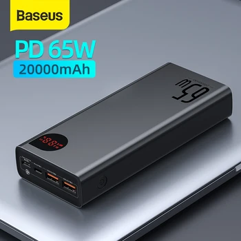  Baseus PD 65 Вт Power Bank Быстрая зарядка Внешний аккумулятор Портативное зарядное устройство 20000 мАч PowerBank для iPhone Xiaomi MacBook