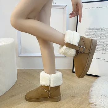  BCEBYL Новая зимняя однотонная модная и удобная пряжка с круглым носком Повседневные плюс бархатные теплые противоскользящие женские ботинки