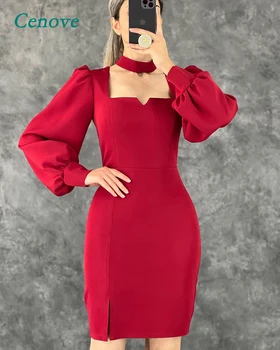  Cenove красный выпускное платье с квадратным вырезом и длинными рукавами и короткой длиной Вечернее летнее элегантное платье для вечерней вечеринки для женщин 2023