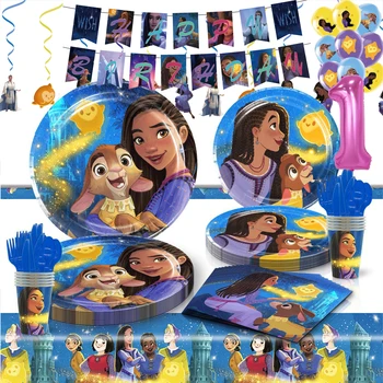  Disney Wish Asha Girl Birthday Party Decoration Посуда 32-дюймовые числовые шары Baby Globlos Чашка Торт Топпер День рождения