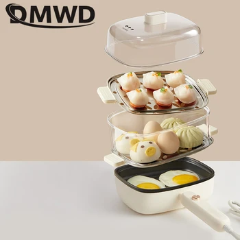  DMWD Бытовая двухслойная пароварка для яиц Электрическая кухонная машина Мини-сковорода Антипригарная кастрюля для стейков Плита для завтрака 220 В