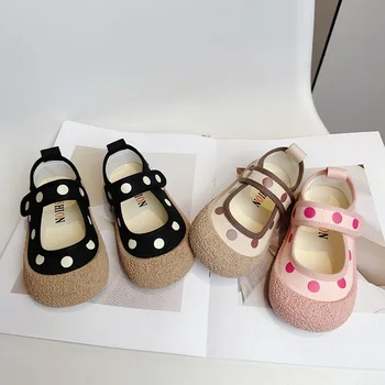  eu22-29 Весна 2023 Новая детская холщовая обувь Симпатичная повседневная обувь для девочек в горошек Обувь принцессы для малышей Первые ходунки