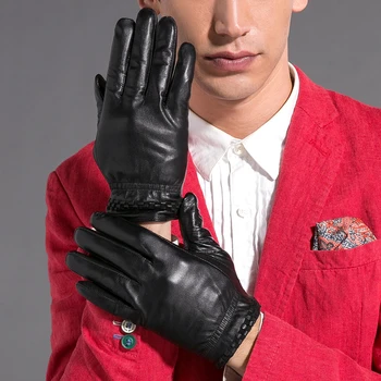 GOURS Зимние перчатки из натуральной кожи для мужчин Черные перчатки из натуральной козьей кожи Флисовая подкладка Теплое вождение Мода Новое поступление GSM018