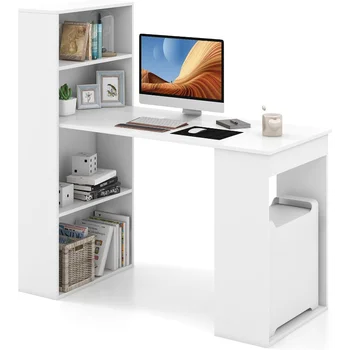  IFANNY 48-дюймовый компьютерный стол с книжной полкой, двусторонний письменный стол для учебы с полками для хранения и подставкой для процессора, компактный офис