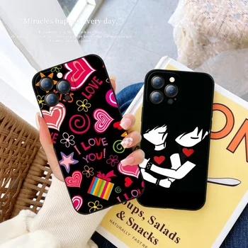  Love Black and Cute Emo Чехол для телефона для IPhone 14 Pro Max 13 12 11 Pro X XS XR Max 7 8 Plus 15pro 14plus Противоударные крышки бампера