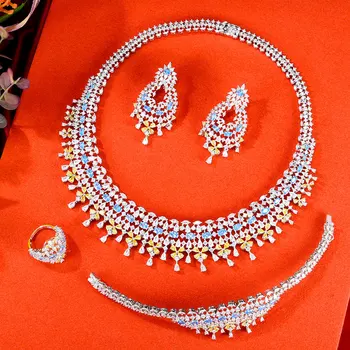  Missvikki Luxury High End Round Wedding Necklace Серьги-браслет Кольцо для женщин Cubic Zircon Dubai Свадебный ювелирный набор 2022