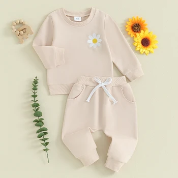  Mubineo Одежда для девочек Осенне-зимние наряды Милый цветок Толстовка Топы с длинным рукавом Брюки Комплект Наряд для новорожденных