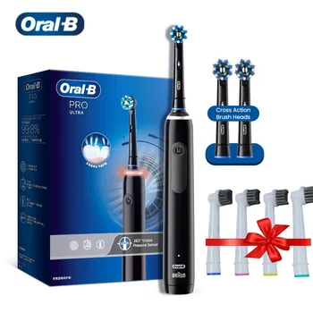  Oral B Pro 4 Ультра электрическая зубная щетка Глубокая очистка 3D Ротационная взрослая зубная щетка Датчик давления с 4 подарочными сменными головками Бесплатно