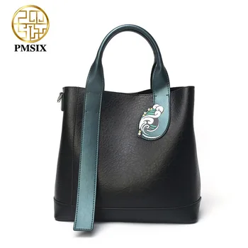  PMSIX Дизайнерская женская сумочка с вышивкой из воловьей кожи Высокое качество роскошных женских сумок с плечом большой емкости bolsa feminina