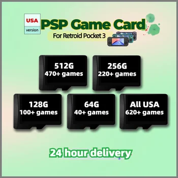  Retroid Pocket 3 PSP Games Card Plus Flip США Версия Все языки Пользовательский TF Box Память Retro 512G 470+ 256G 220+ 128G 100+ 64G