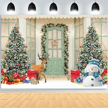  SHUOZHIKE Рождественская елка Цветочный венок Деревянный подарок Фотография Фон Окно Снеговик Кинотеатр Новый год Фон Реквизит GHH-99