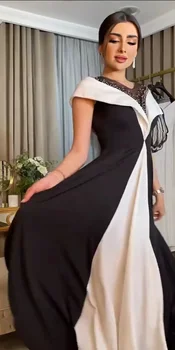  TaoYao Черно-белые вечерние платья Бисероплетение V-образным вырезом Линия Молния Вверх Женщины Формальное Платье Для Вечеринок 2023 Саудовская Аравия Новое Поступление