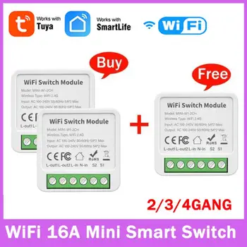  Tuya Wifi / EWeLink 16A Mini Smart Switch 2/3/4 Поддержка 2-стороннего управления с помощью Smart Life Alexa Google Home Alice Smart Life