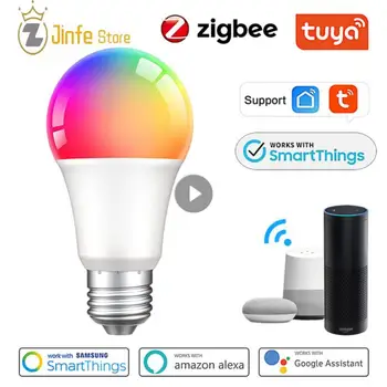  Tuya Zigbee 3.0 Светодиодная лампочка E27 RGBCW Лампа Умный дом Регулируемая яркость лампы Голосовой пульт дистанционного управления Работа с Alexa Google Home Control