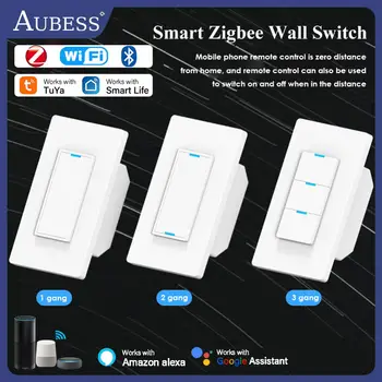 Tuya Zigbee Smart Wall Switch 1/2/3gang Беспроводной кнопочный переключатель 2-позиционный с нейтральной работой с Alexa Google Home Нужен Zigbee Hub