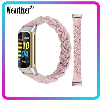  Wearlizer Эластичный тканый нейлоновый ремешок для часов Fitbit Charge 5-полосный плетеный эластичный ремешок для Fitbit Charge 5 Женский тонкий ремешок