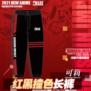  Аниме Игра Genshin Impact Горячий стиль Klee Здоровая ткань Материал Красный и черный Контрастные брюки Композитные брюки