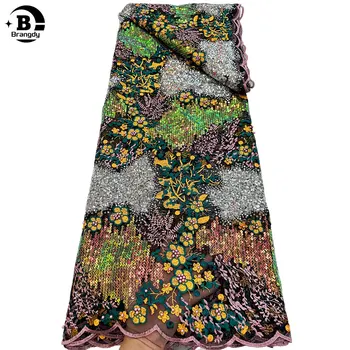  Африканская кружевная ткань 2024 с пайетками тюль вечерние платья для женщин вышивка французская мода сетчатые ткани ткань шитье R45013