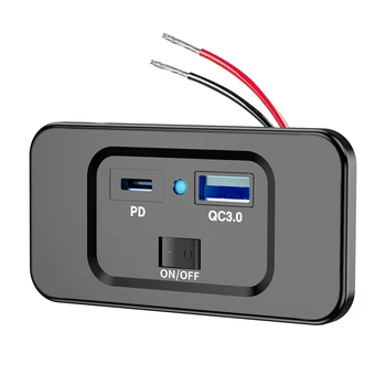  Двойной USB PD QC3.0 Автомобильное зарядное устройство Розетка Лодка RV Розетка для быстрой зарядки Светодиодная панель адаптера питания 36 Вт DC12V-24V