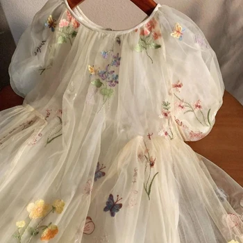  Девочки 2023 Лето Новая детская одежда Детская сетчатая платье Фрагментированный цветок Длинное платье Принцесса Платье