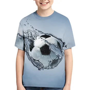  Детская футболка Футбол Футбол 3D-печать Летняя футболка с о-образным вырезом Повседневная футболка для мальчиков и девочек Негабаритный пуловер Унисекс Детская одежда