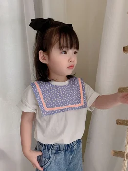  Детский квадратный хлопчатобумажный нагрудник 1-3 года девочка слюна полотенце детское Instagram мода поддельный воротник квадратный нагрудник