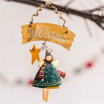  Европейский стиль Ретро Креативный Рождественский Ангел Деревянный Маленький Подвесной Дверной Подвесной Украшение Рождественский Приветственный Кулон Украшения