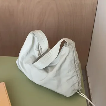  Женская нейлоновая сумка-шопер Однотонная дизайнерская женская повседневная сумка через плечо Хлопок большой емкости Многоразовая пляжная сумка для покупок