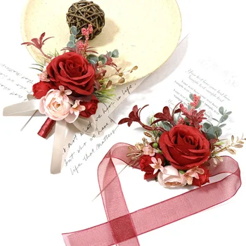  Женская шелковая роза свадебные бутоньерки для мужчин булавки красные цветы бутоньерка корсаж запястье свадебные аксессуары temoin mariage