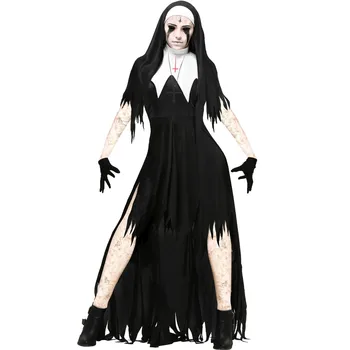  Женщины Косплей Костюм Хэллоуин Монахиня Ужасы Косплей Наряды Набор Вампир Фэнтези Длинное Платье Карнавал Ролевая Игра Вечеринка Ведьма Костюм