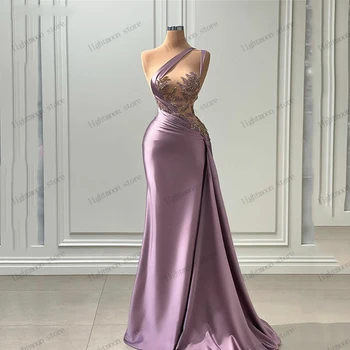  Изящное выпускное платье Красивые вечерние платья для женщин 2024 Атлас с вышивкой Одно плечо Халаты без рукавов Vestidos De Gala