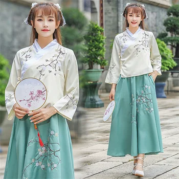  Китайское платье Корейское Ханьфу Белый Синий Мужчины Женщины Платья Китайский стиль Косплей Вышивка Кимоно Традиционный Китай Одежда