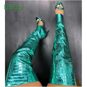  Кожа с эффектом крокодила Сапоги выше колена,Длинные сапоги на шпильке с застежкой-молнией Candy Color Женская обувь 2023 New Zapatos Para Mujere