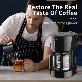  кофеварка из нержавеющей стали, мощная бытовая капельная офисная кофемашина мощностью 650 Вт, эспрессо-машина объемом 1,5 литра