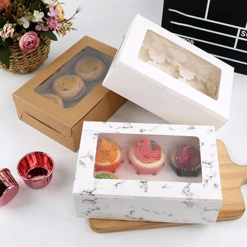   крафт-бумага кекс упаковочная коробка с окном картонный торт маффин печенье конфеты свадебная вечеринка день рождения