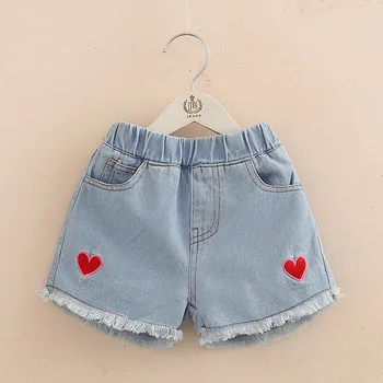  Летние джинсовые шорты для девочек Брюки Сердце Вышивка Повседневные Однотонные хлопковые карманы Короткие джинсовые брюки Детские короткие джинсовые брюки LZ127