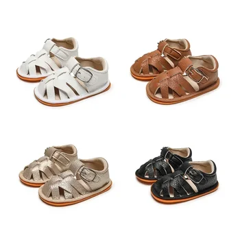  Летняя мода новая 0-1 лет дышащая детская обувь на мягкой резиновой подошве нескользящая детская обувь детские сандалии